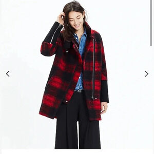 Madewell City Grid Coat flame red Plaid Wool Oversized Winter Red Black Size 00